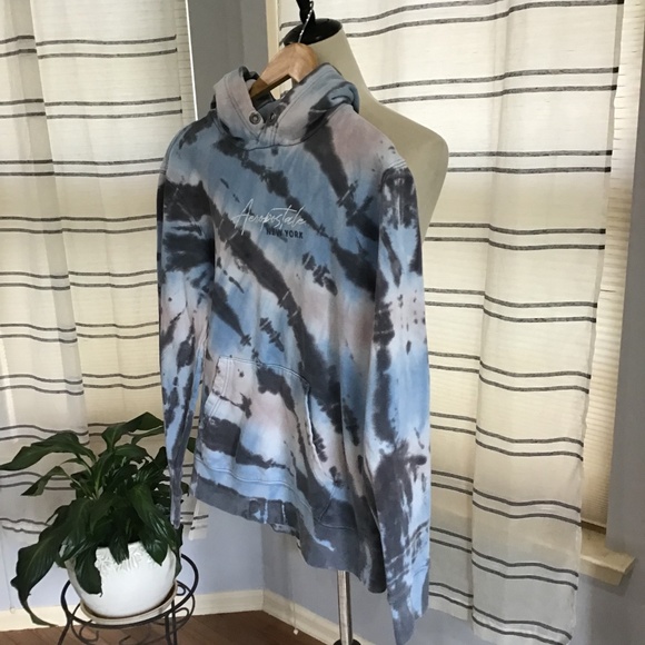 Aeropostale Men Size Small Script Logo Tie Dye Pullover Hoodie Blue Embroidered - Picture 6 of 10